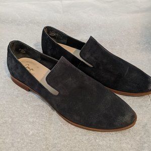 Navy Blue Real Suede Loafer Flat Sz 8 Crown Vintage